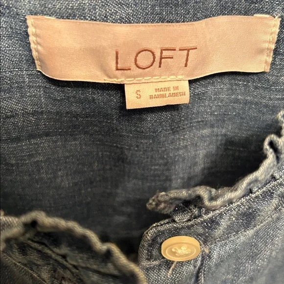 LOFT Chambray Ruffle Sleeve Blouse - Picture 2 of 3